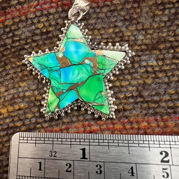 ❤️ Green Dahlia Kingman Turquoise Decorative Star 925 Statement Pendant 15.1 Gm - Picture 6 of 17